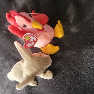 Ty Beanie Babies Nibbly Bunny & Rooster- Strut